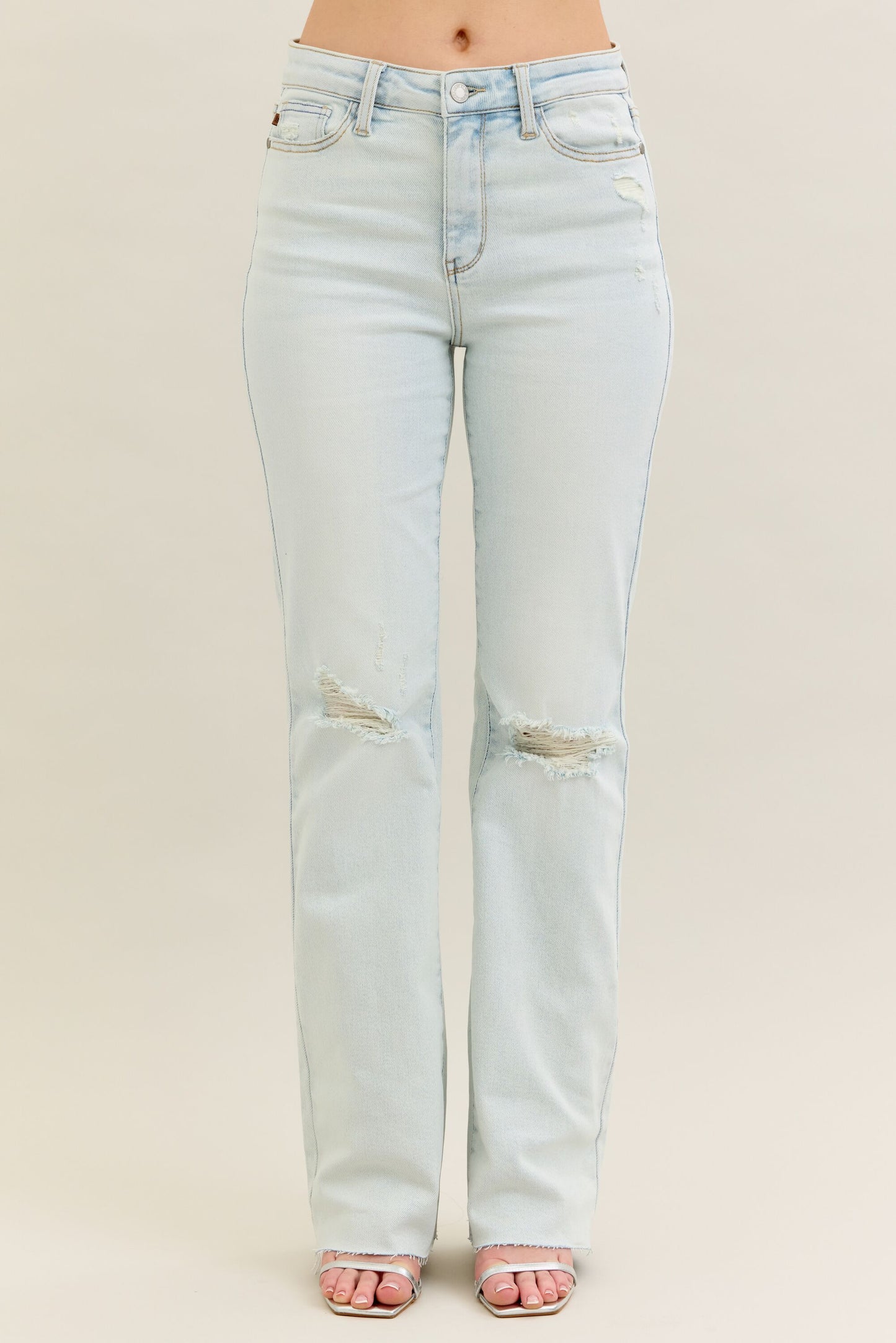 Judy Blue Mid-Rise Destroy & Fray Hem Bootcut Jeans