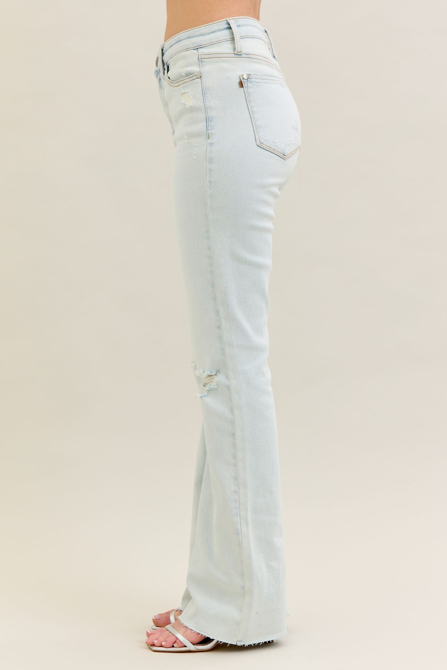 Judy Blue Mid-Rise Destroy & Fray Hem Bootcut Jeans