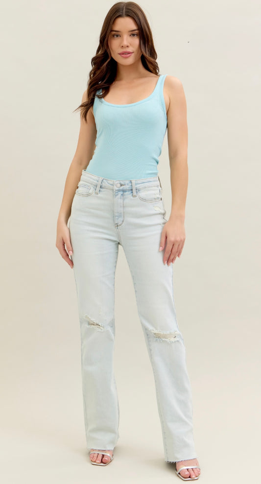 Judy Blue Mid-Rise Destroy & Fray Hem Bootcut Jeans