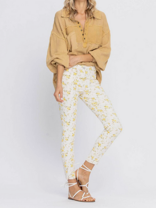 Judy Blue Mid Rise Floral Skinny Jeans