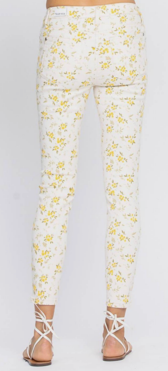 Judy Blue Mid Rise Floral Skinny Jeans