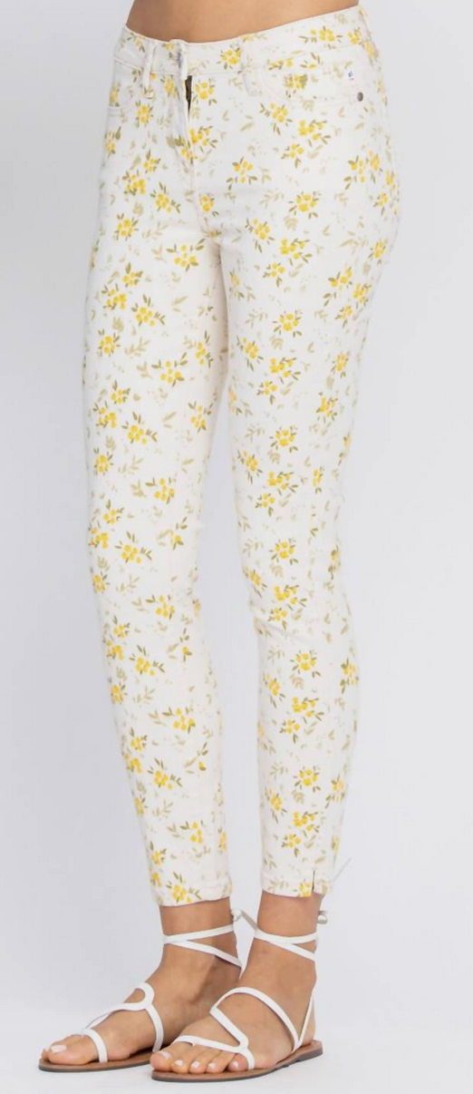 Judy Blue Mid Rise Floral Skinny Jeans