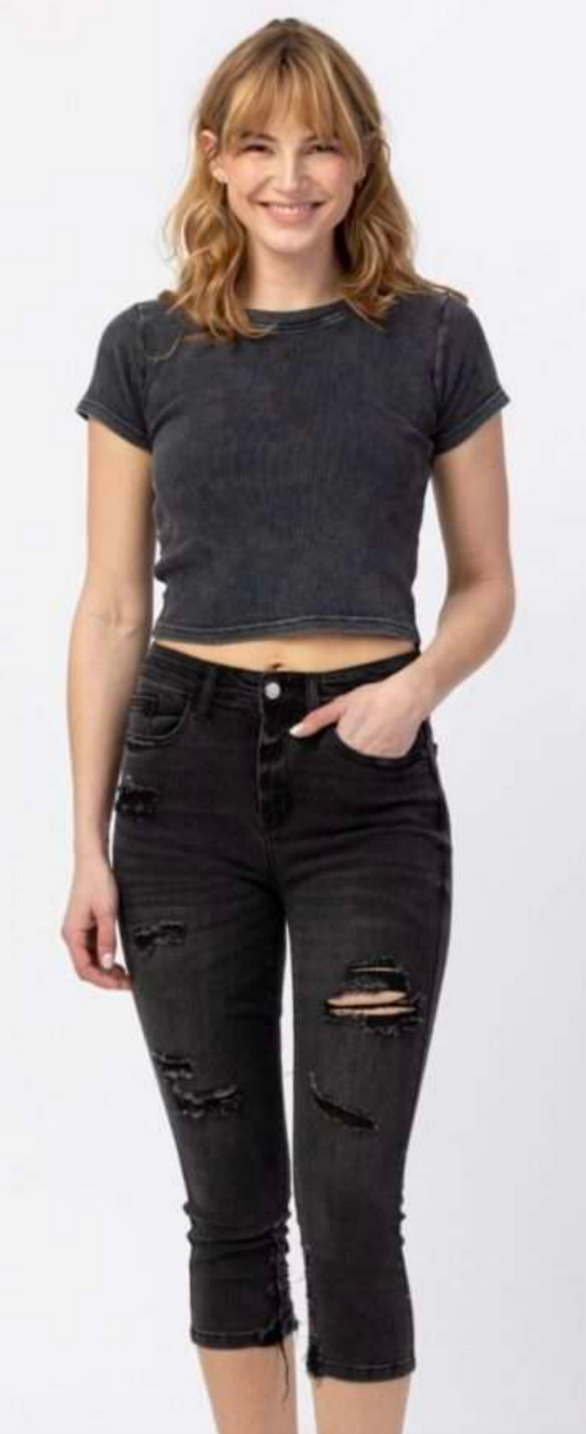 Judy Blue High Waist Distressed Skinny Capri