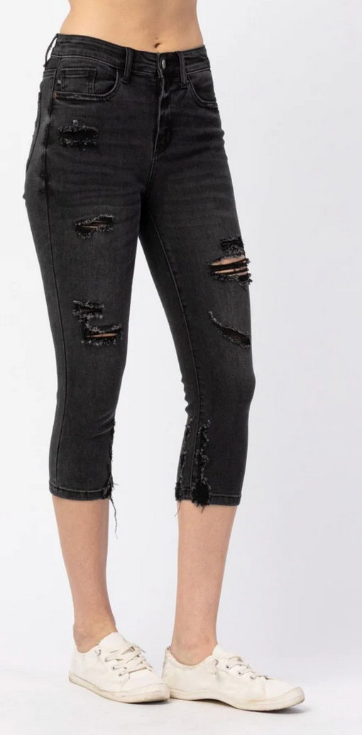 Judy Blue High Waist Distressed Skinny Capri