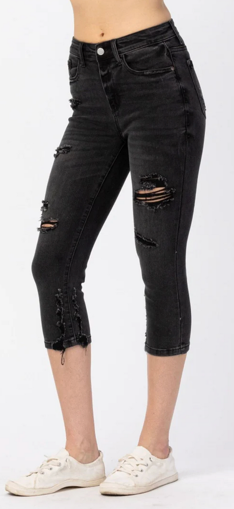 Judy Blue High Waist Distressed Skinny Capri