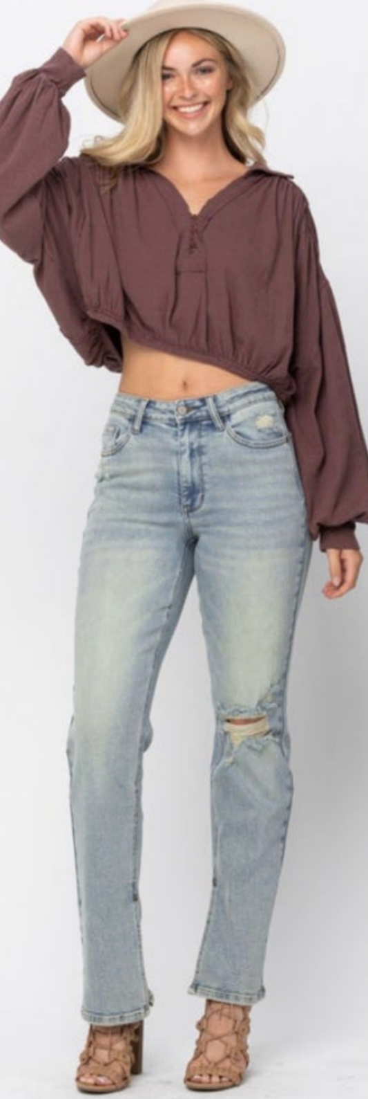 Judy Blue High Rise Straight Leg Slit Hem Jeans