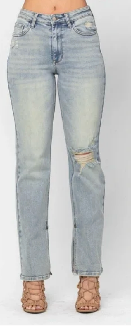Judy Blue High Rise Straight Leg Slit Hem Jeans