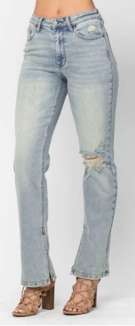 Judy Blue High Rise Straight Leg Slit Hem Jeans
