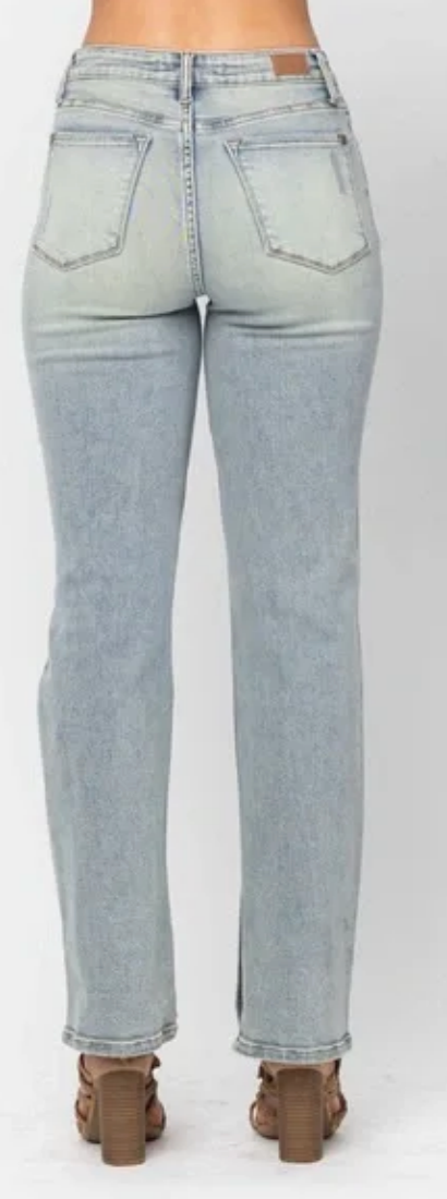 Judy Blue High Rise Straight Leg Slit Hem Jeans