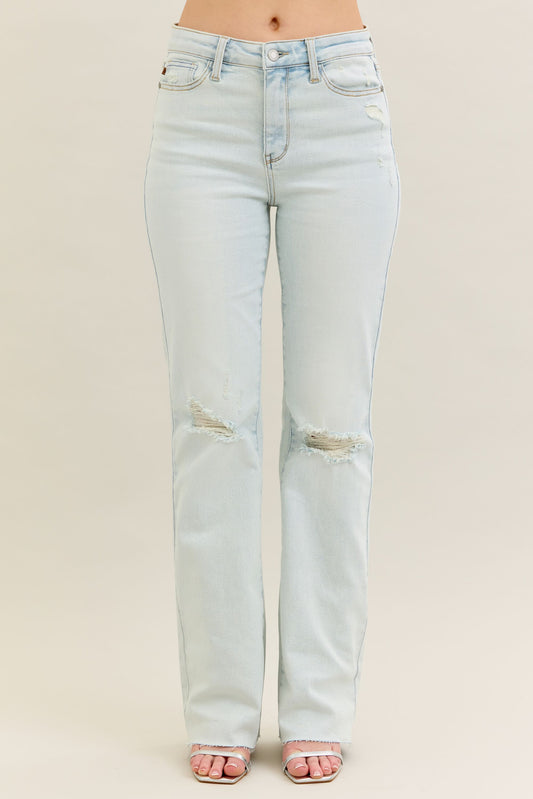 Judy Blue Mid-Rise Destroy & Fray Hem Bootcut Jeans