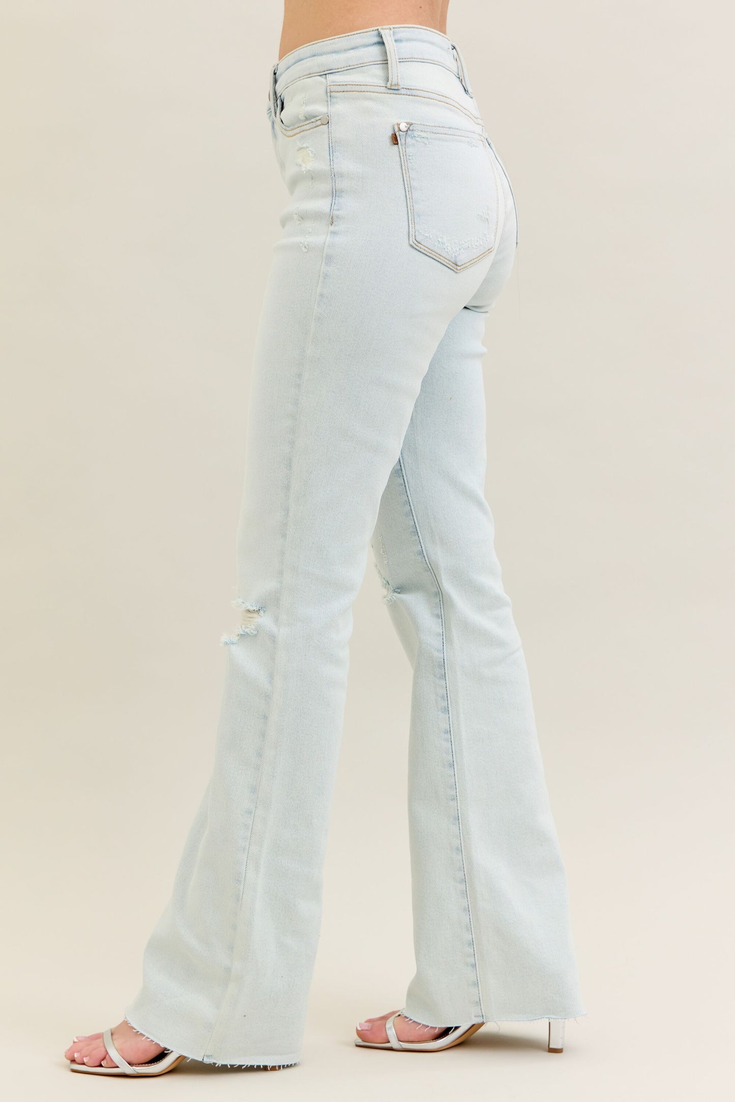 Judy Blue Mid-Rise Destroy & Fray Hem Bootcut Jeans