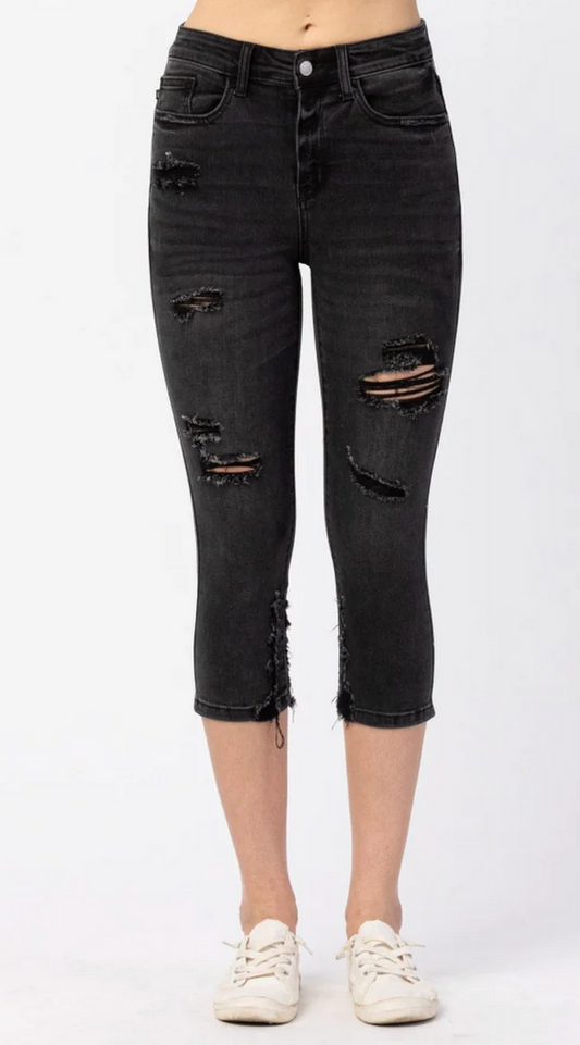 Judy Blue High Waist Distressed Skinny Capri